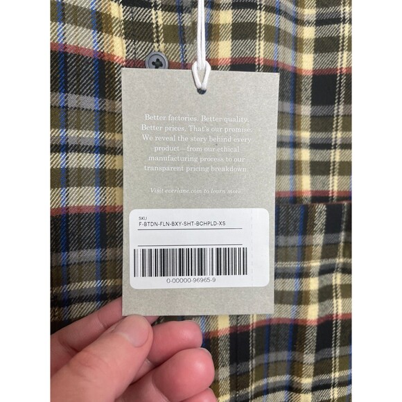 Everlane XS The Boxy Flannel Shirt Beech Plaid Button Down Long Sleeve Retro NWT - Picture 10 of 15